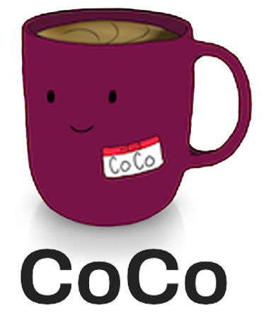 The CoCo logo, a smiling mug of coffee.